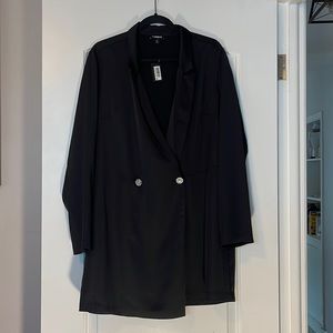 Express black satin romper with jeweled buttons